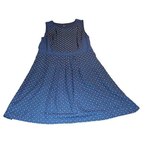 Tommy Hilfiger Navy Geometric Pleated Fit & Flare Dress Size 18 - Picture 5 of 9